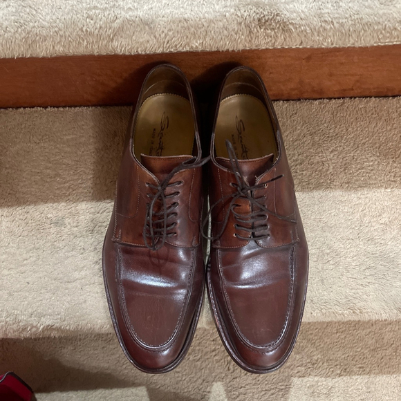 Santoni Brown Leather Oxfords & Derbys Men’s Size 9.5 In Good Condition - Picture 4 of 11